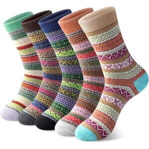 Women's 5 Pairs Winter Thick Boot Cozy Crew Vintage Soft Calf Knit Wool Socks